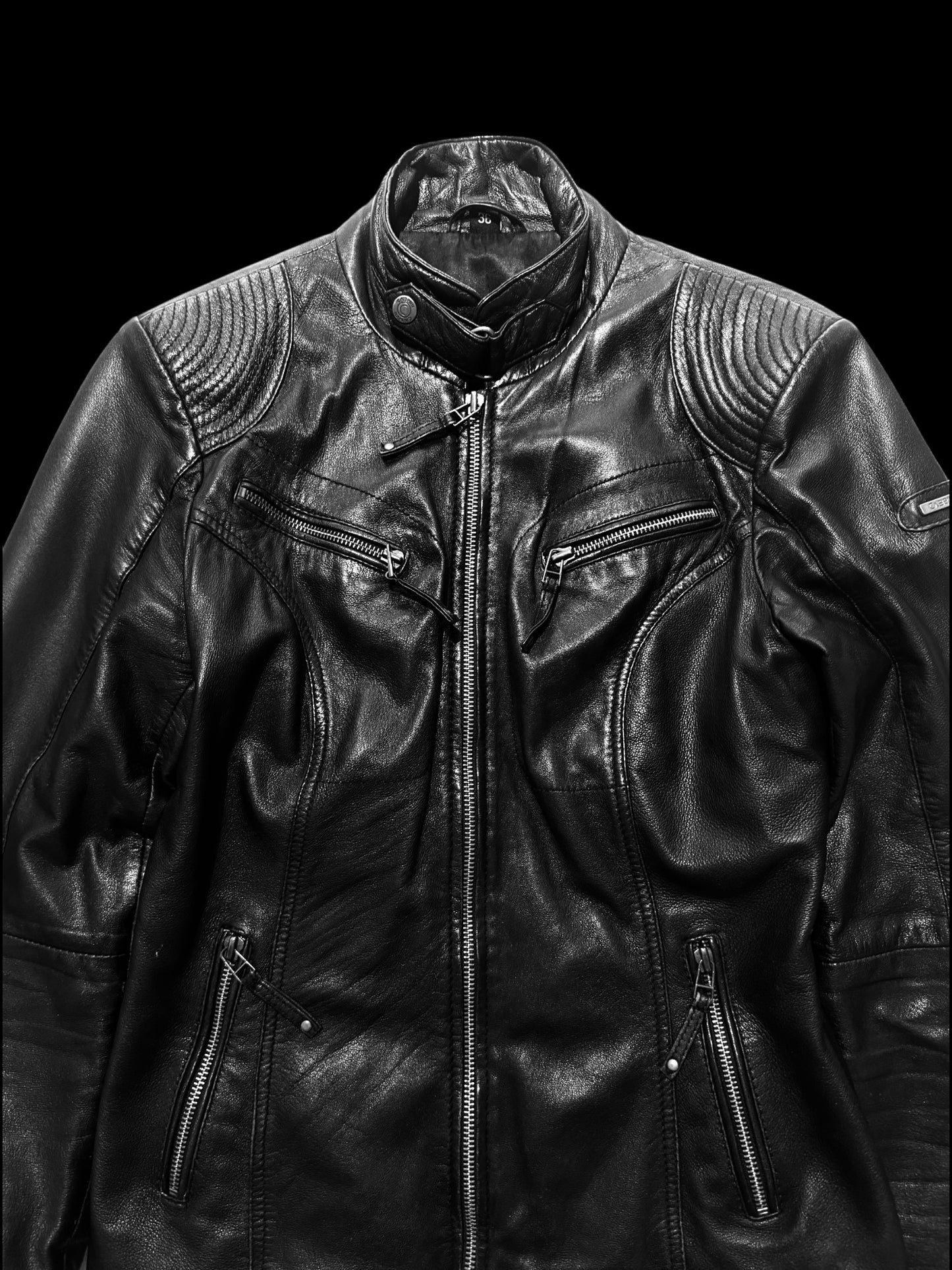 Cabrini Vintage Fitted Black Leather Jacket