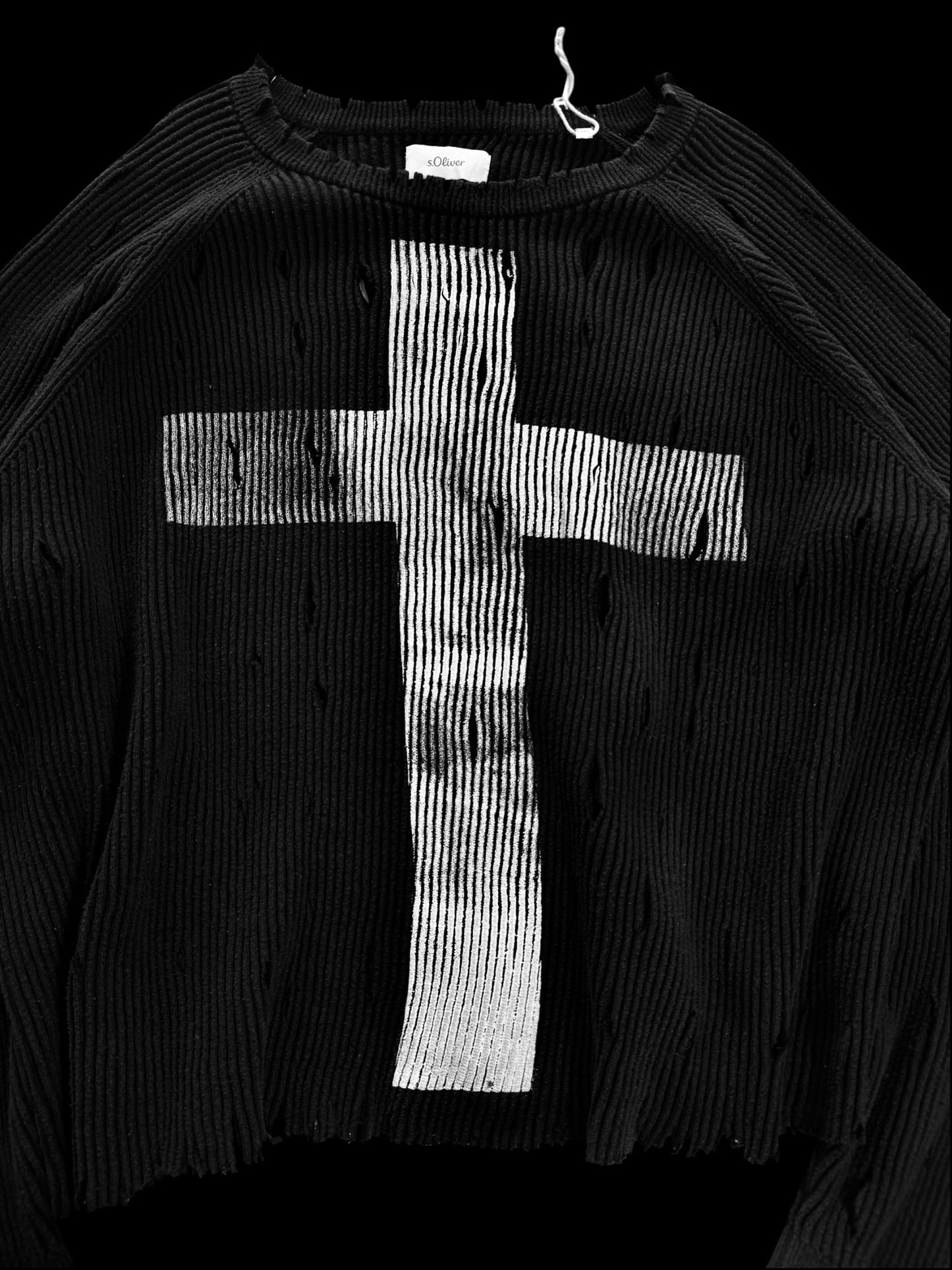 Cropped + Distressed + Oversize “Cross” Sweater