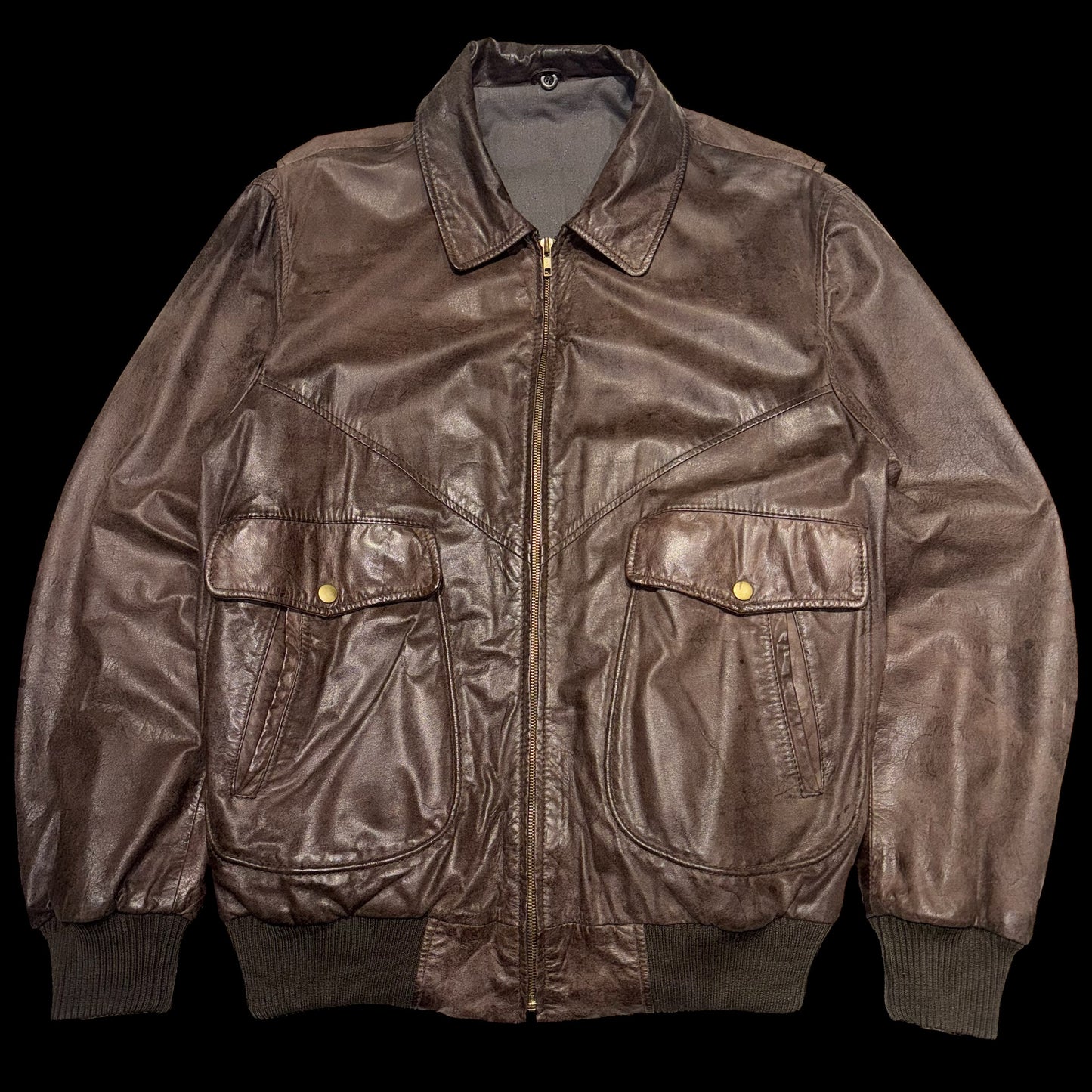 Вінтажний коричневий шкіряний бомбер ХЛ