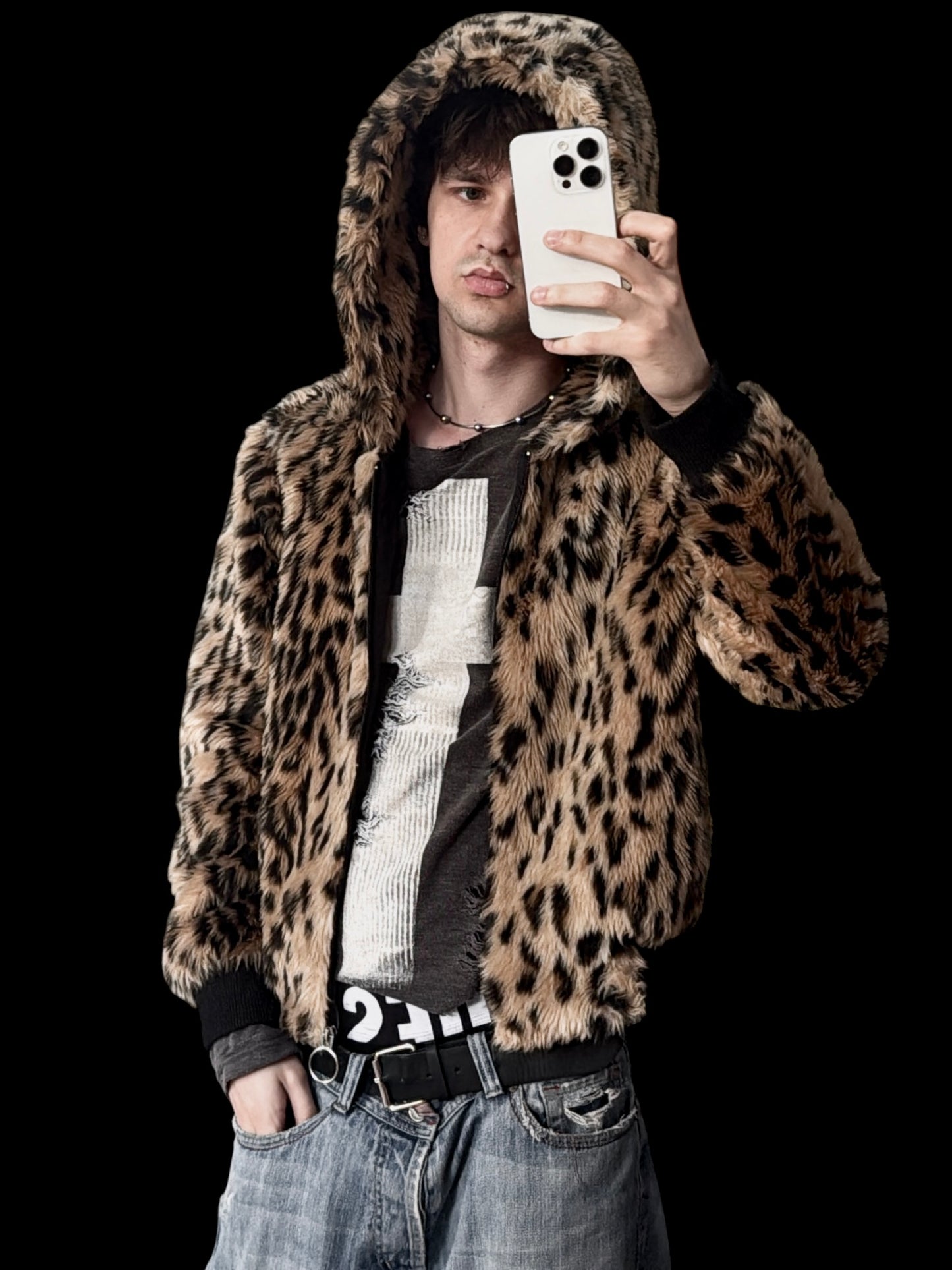 Leopard Fur Zip-Hoodie
