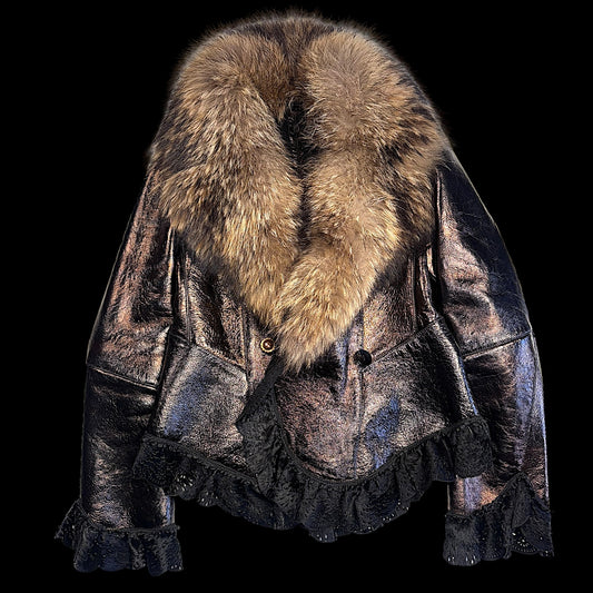 Гламурна куртка зі шкіри та хутра M