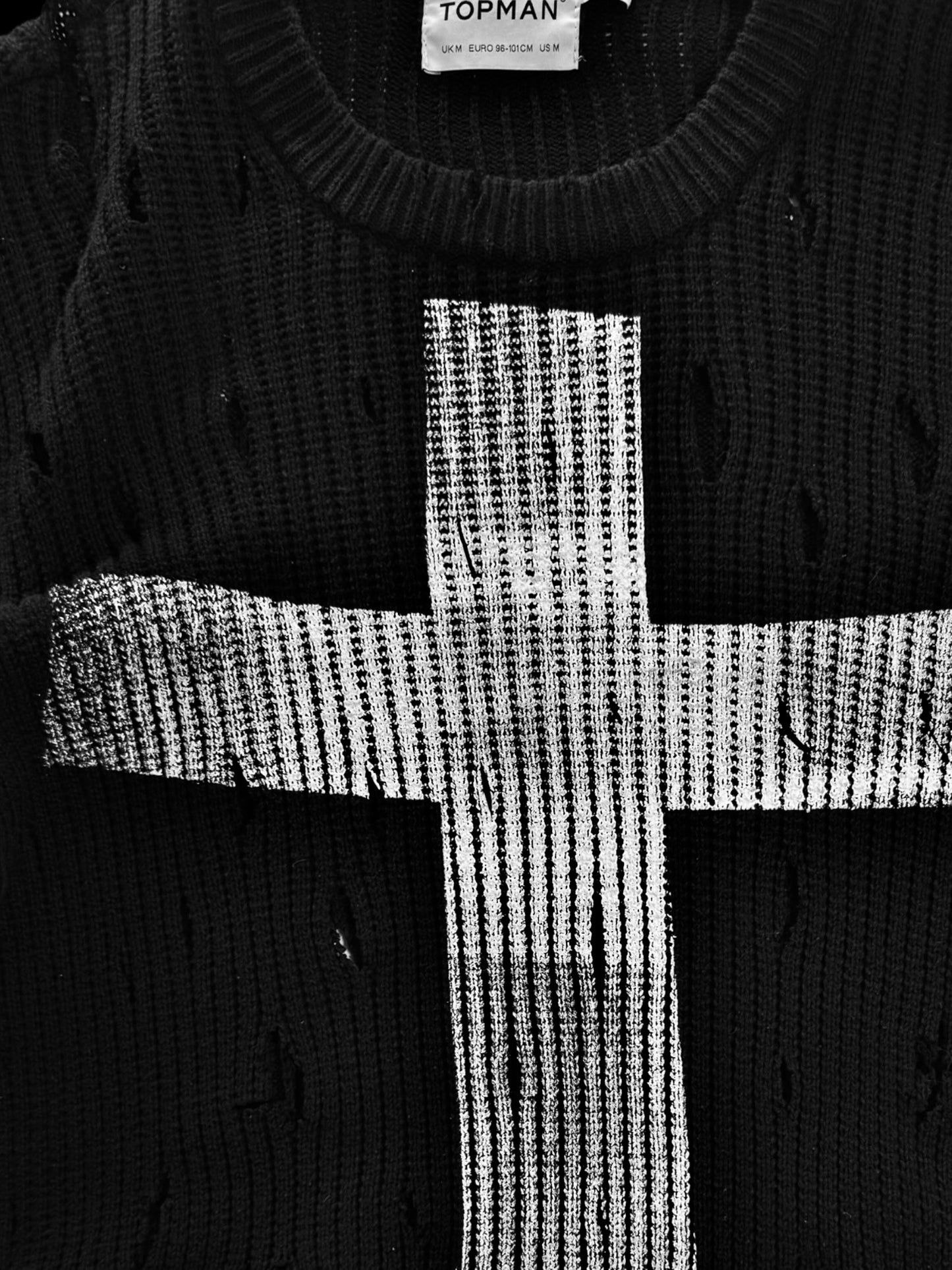 Cropped + Distressed “Cross” Sweater