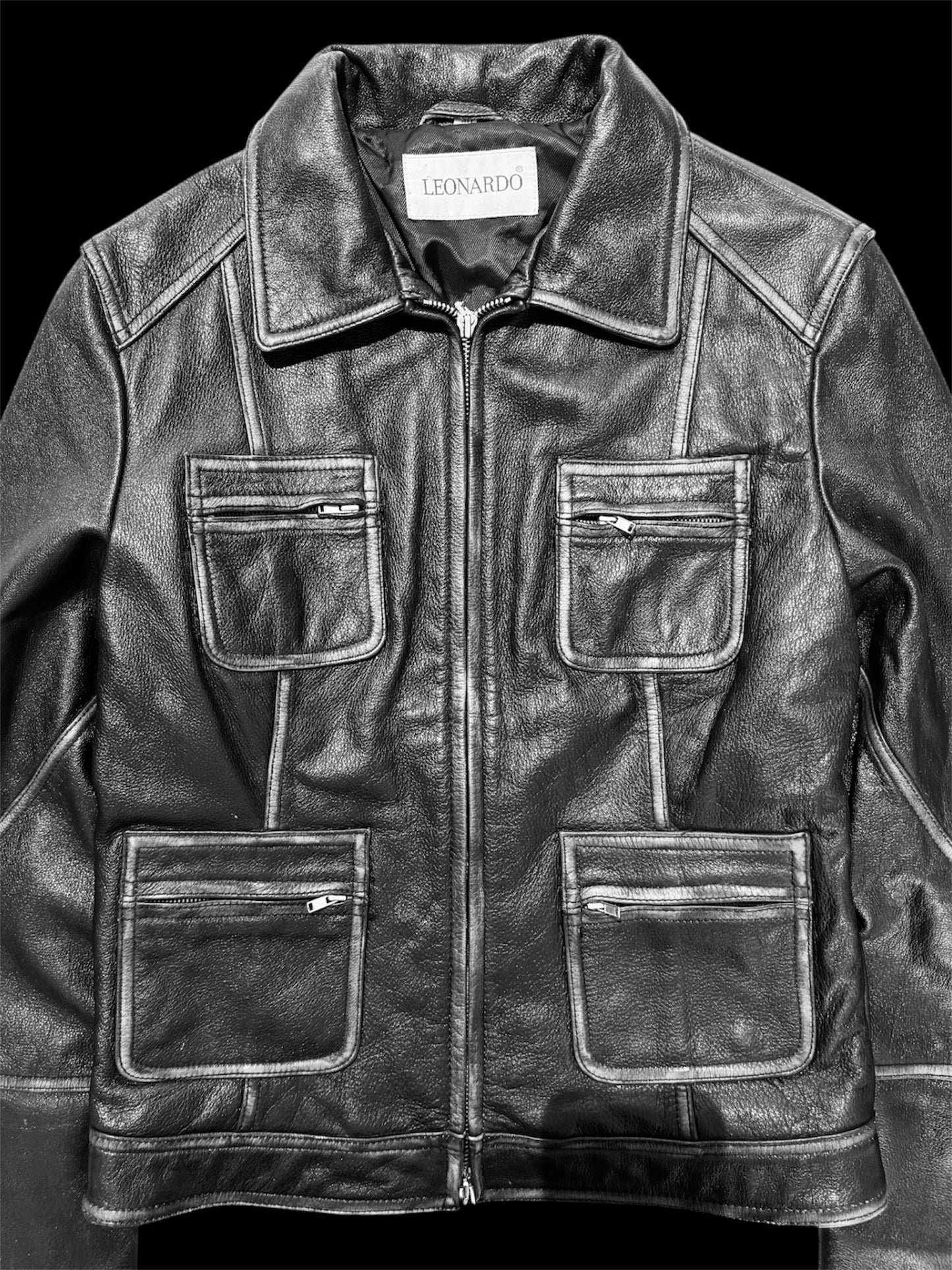 Vintage Cargo Leather Jacket