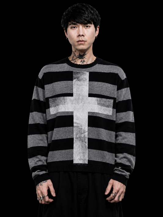 Cropped Stripe Sweater "Сross"