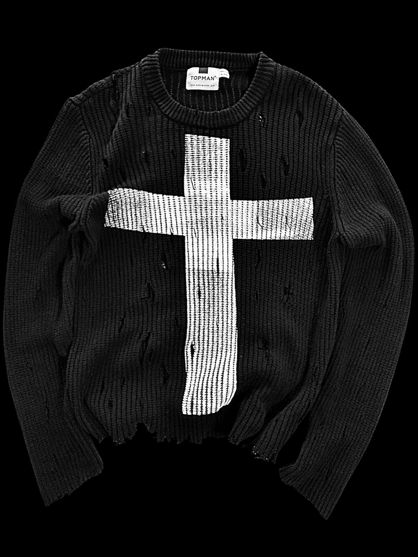 Cropped + Distressed “Cross” Sweater