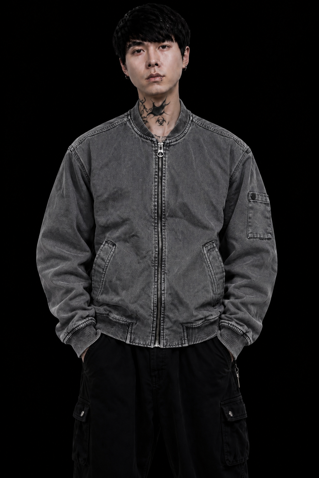 Grey Denim Bomber Jacket