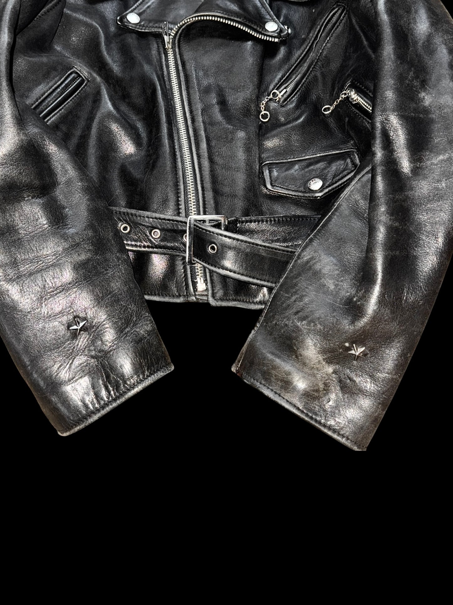 Vintage Cropped Biker Leather Jacket